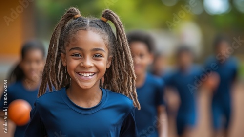 group of multi racial pupils doing sport at school 