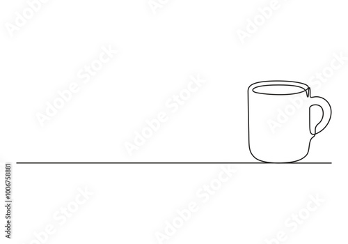 Coffee mug continuous one line drawing. Isolated on white background vector illustration