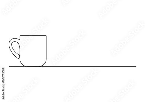 Coffee mug continuous one line drawing. Isolated on white background vector illustration