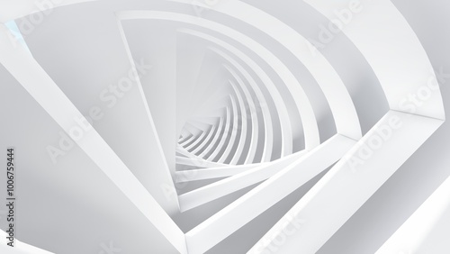 Abstract architecture background white spiral tunnel 3d render