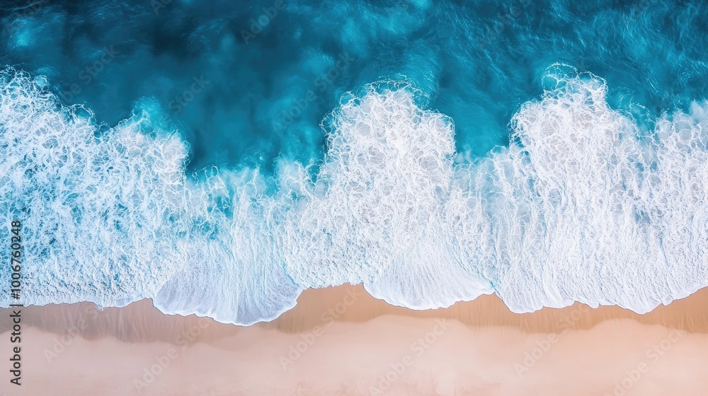 Beautiful top view of the sea, where azure waves create intricate patterns with white foam, highlighting the mesmerizing rhythm of nature and coastal life. Beautiful top view of the sea, where azure waves create intricate patterns with white foam, highlighting the mesmerizing rhythm of nature and coastal life.