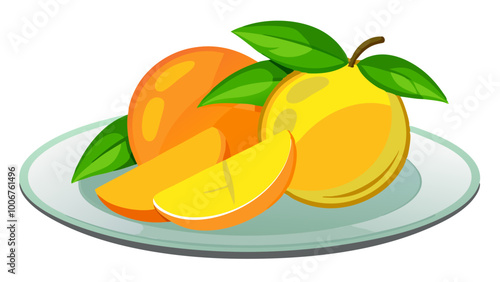 mango on a plate - Vector illustration of mango isolated on white, mango vector art