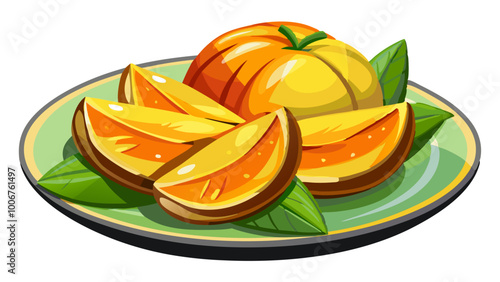 mango on a plate - Vector illustration of  mango isolated on white, mango vector art