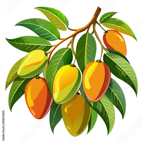 mangoes with leaves - Vector illustration of  mango isolated on white, mango vector art