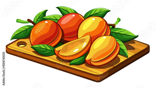 mango on a cutting bord - Vector illustration of  mango isolated on white, mango vector art