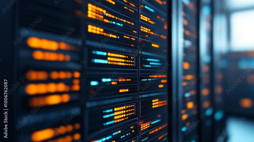 Futuristic serverless technology in a vibrant data center, highlighting hybrid cloud networking and modern digital infrastructure Futuristic serverless technology in a vibrant data center, highlighting hybrid cloud networking and modern digital infrastructure
