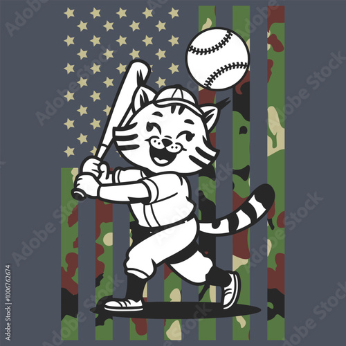 Camo American Flag Baseball Bobcat USA Gift T-shirt