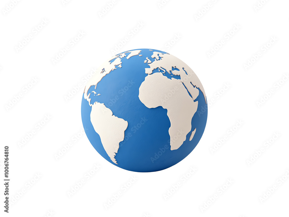 3D globe model showcasing continents and oceans on a white background. transparent background 3D globe model showcasing continents and oceans on a white background. transparent background