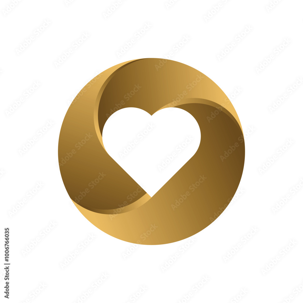 White heart shape in gold twisted circle shape. Abstract graphic design vector illustration. White heart shape in gold twisted circle shape. Abstract graphic design vector illustration.