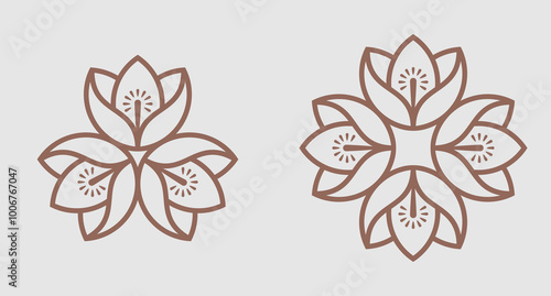 Simple golden elegant leaf flower mandala, gold beauty luxury floral logo design