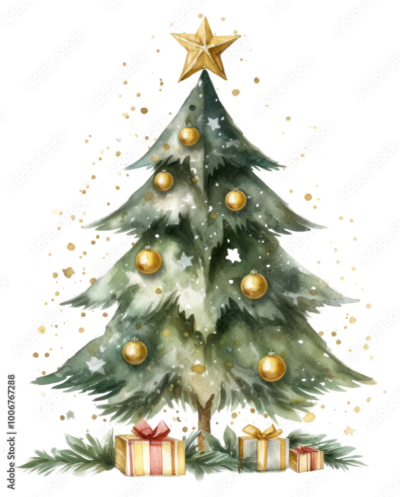 PNG Festive watercolor Christmas tree illustration PNG Festive watercolor Christmas tree illustration