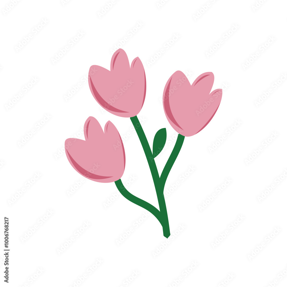 pink tulips flowers icon over white background. colorful design. cute flower with branches and leaves. The flower design symbolizes a beautiful, healthy and enjoyable life pink tulips flowers icon over white background. colorful design. cute flower with branches and leaves. The flower design symbolizes a beautiful, healthy and enjoyable life