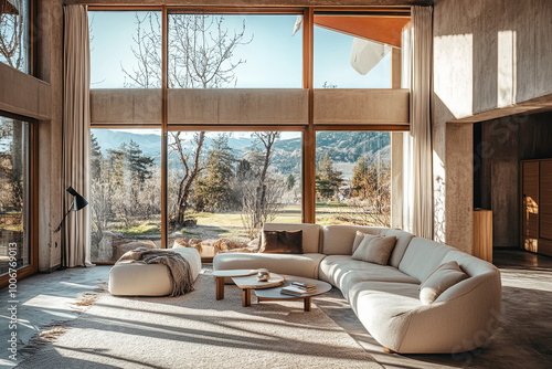 Living room with natural light streaming through large windows