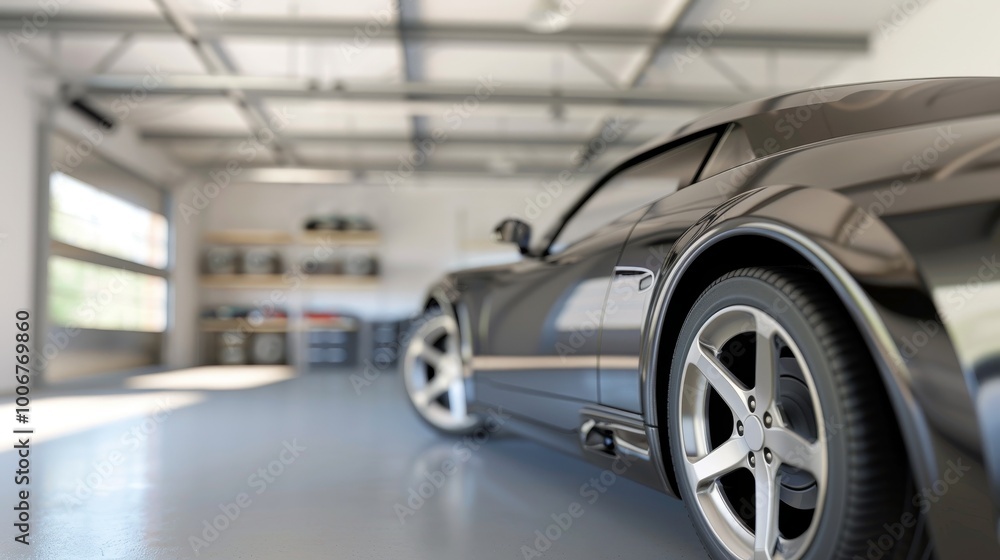 Modern car parked in spacious garage, ready for trade-in, showcasing clean and well-maintained interior. Modern car parked in spacious garage, ready for trade-in, showcasing clean and well-maintained interior.