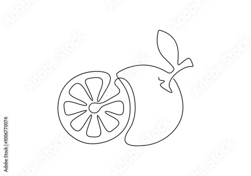 Orange continuous one line drawing. Isolated on white background vector illustration