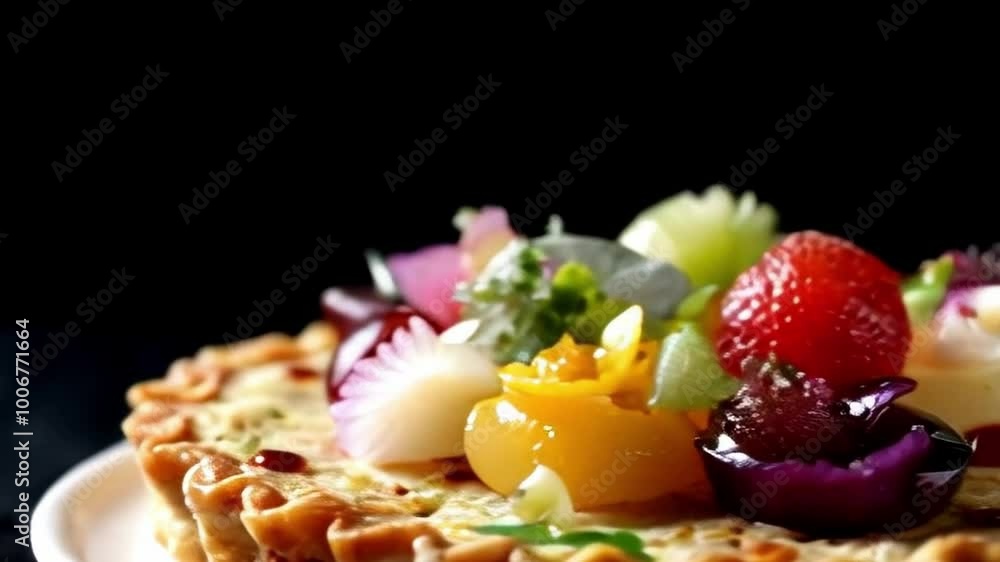 Close-Up Tart Shot with Fancy Condiments and Fade-In Effect or Fade-In Close-Up of Tart with Gourmet Condiments or Detailed Tart Shot with Slow Pan and Fancy Toppings Close-Up Tart Shot with Fancy Condiments and Fade-In Effect or Fade-In Close-Up of Tart with Gourmet Condiments or Detailed Tart Shot with Slow Pan and Fancy Toppings