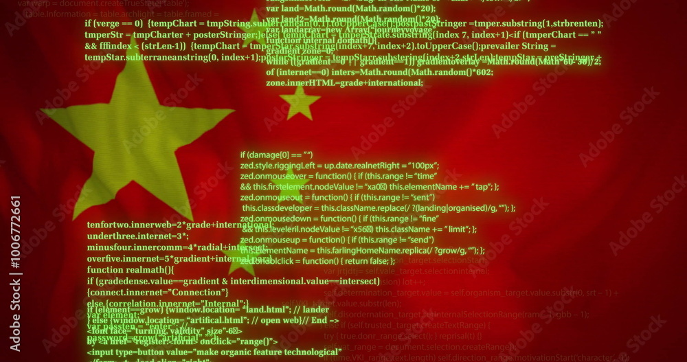 Obraz premium Image of data processing over flag of china