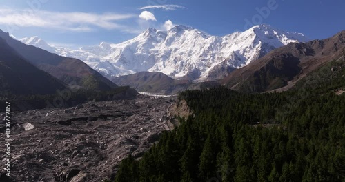 Aerial Truck Left Reveals Rakhiot Glacier. Nanga Parbat in Background. Pakistan Nature photo