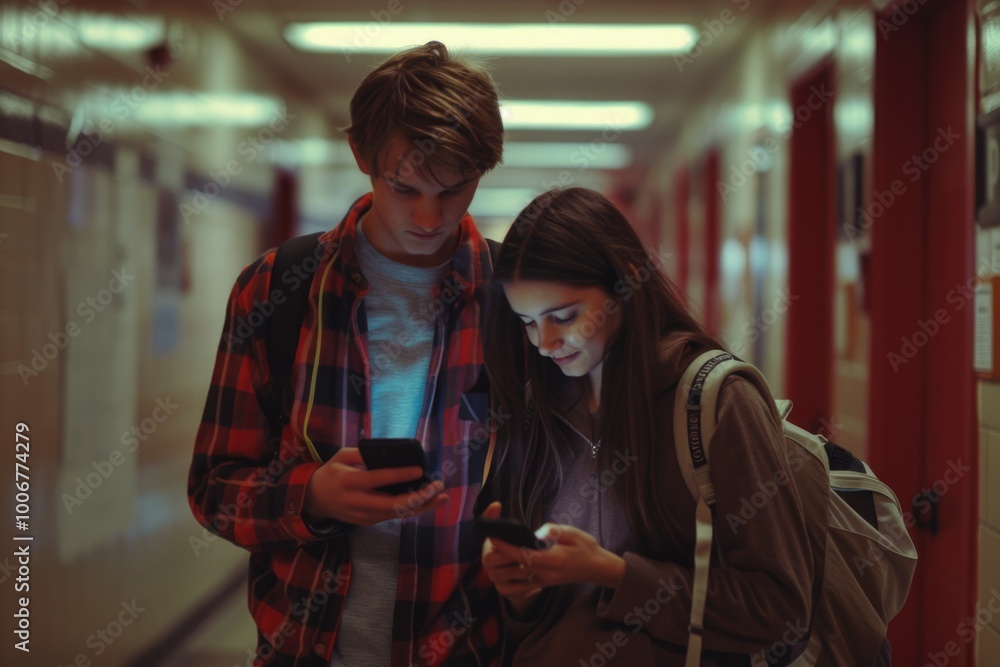 A pair of people gazing at their mobile devices, likely checking social media or messages
