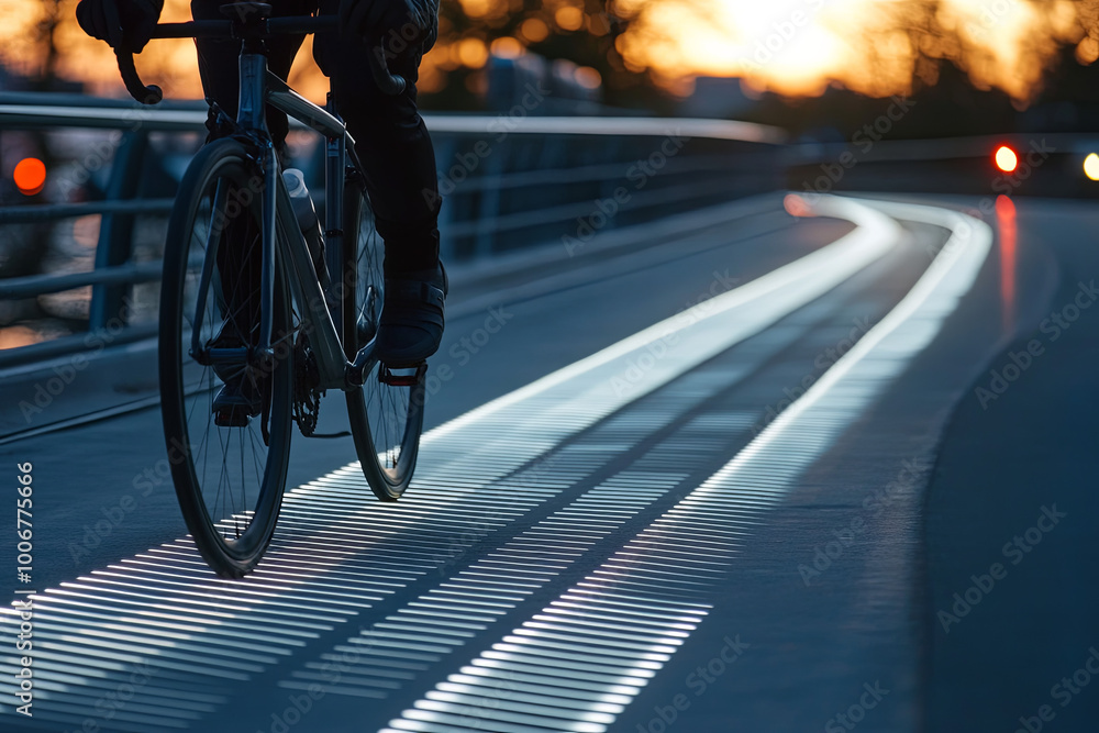 High-visibility bike lanes with reflective surfaces High-visibility bike lanes with reflective surfaces