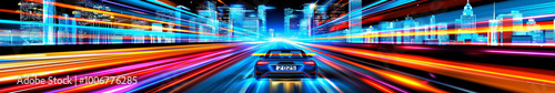 Futuristic Cityscape with Speeding Car in Neon Lights with number plate 2025, New Year celebration 2025