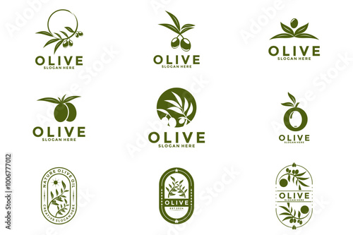 Set of olive oil logo for modern female beauty, Green Olive logo vector collections