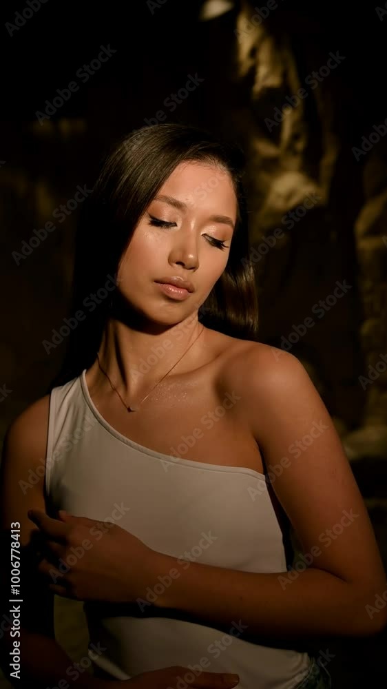 Portrait of a brunette girl with a pendant on her neck. Jewelry for a beautiful girl Portrait of a brunette girl with a pendant on her neck. Jewelry for a beautiful girl