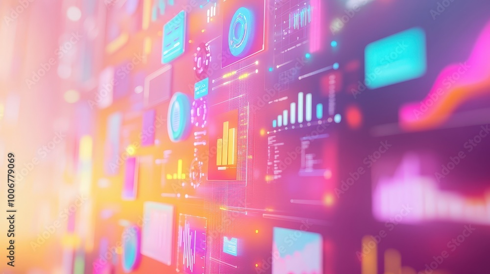 Dynamic Digital Marketing Graphics Showcase: Vibrant Icons and Data Visualizations in Pastel Palette Dynamic Digital Marketing Graphics Showcase: Vibrant Icons and Data Visualizations in Pastel Palette