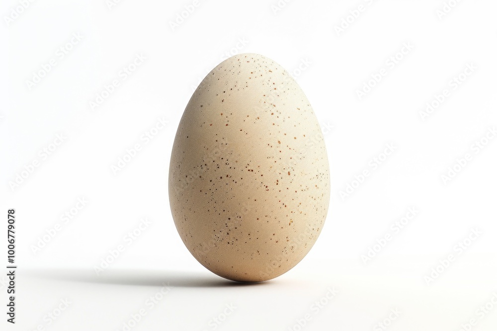 A single speckled egg lies on a white surface, great for food or nature-related themes A single speckled egg lies on a white surface, great for food or nature-related themes