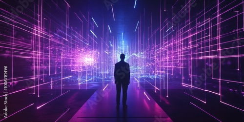 a man standing in a tunnel of light
