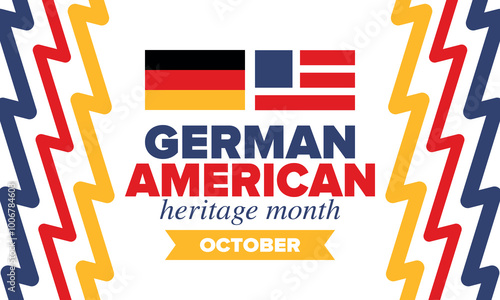 German-American Heritage Month. Happy holiday celebrate annual in October. Germany and United States flag. Culture month. Patriotic design. Poster, card, banner, template. Vector illustration