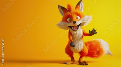 Animation style featuring a red-orange fox with fluffy fur