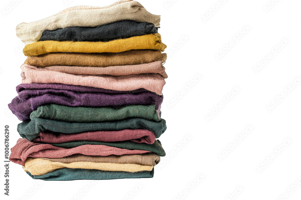 Stack of folded colorful clothes with copy space on transparent background Stack of folded colorful clothes with copy space on transparent background
