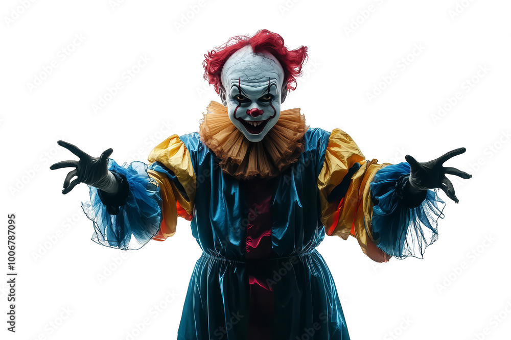 Fototapeta premium Creepy clown from a horror movie on a transparent background