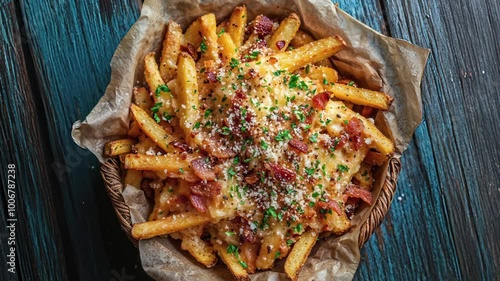 Delicious Loaded Cheese Fries with Bacon and Herbs