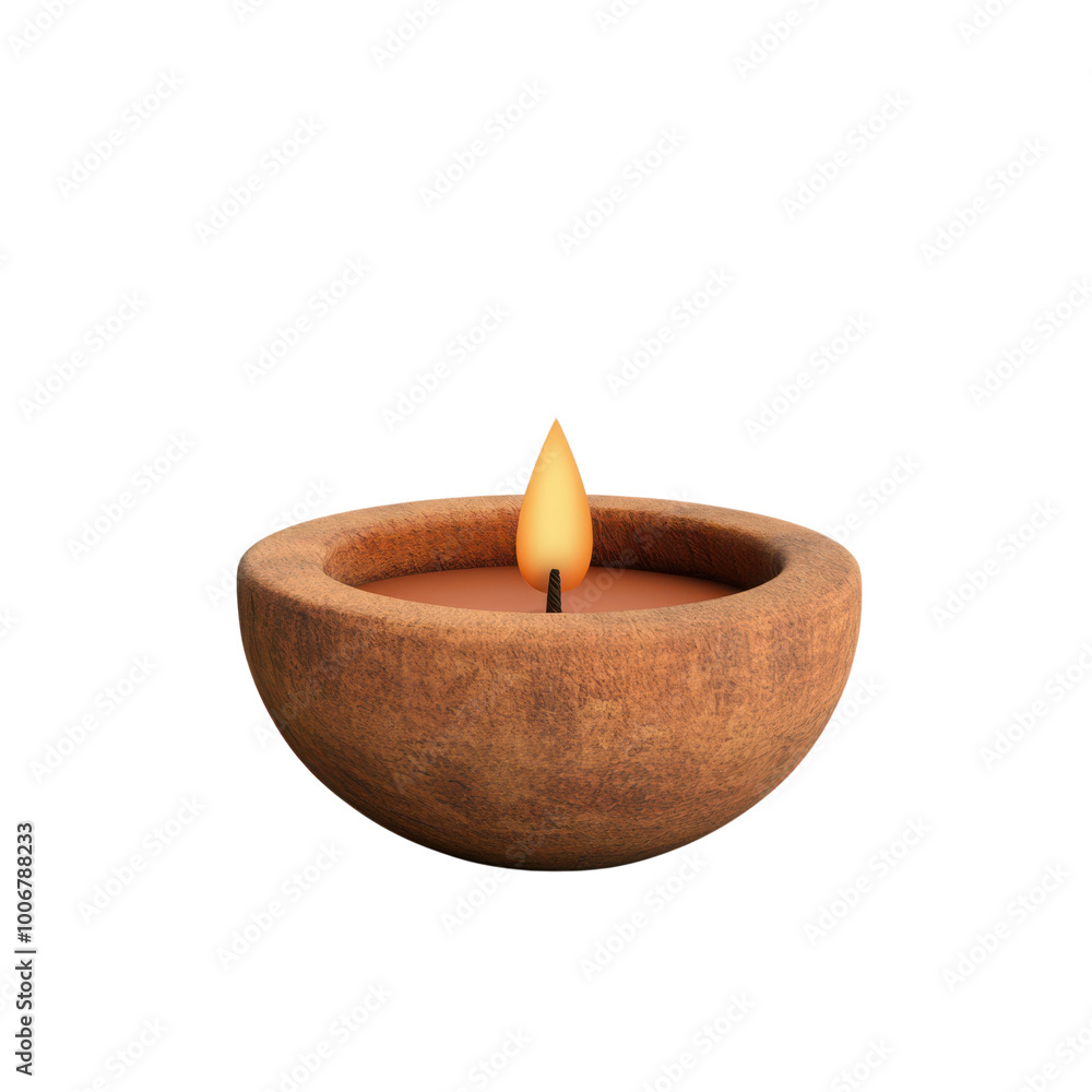A rustic clay candle holder with a flickering flame, ideal for creating a warm and cozy atmosphere. A rustic clay candle holder with a flickering flame, ideal for creating a warm and cozy atmosphere.