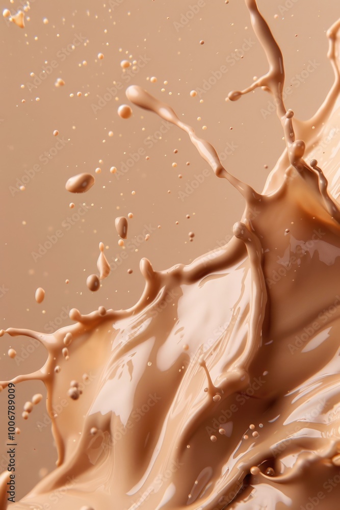 A detailed view of a rich and creamy chocolate splashed on a surface, perfect for food or dessert photography A detailed view of a rich and creamy chocolate splashed on a surface, perfect for food or dessert photography