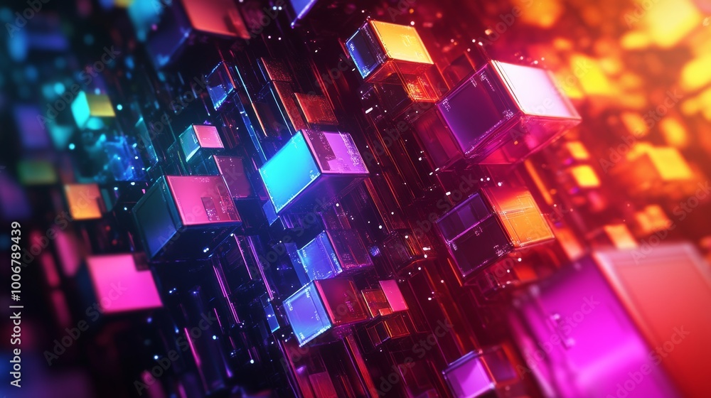 Digital composition of neon-lit cubes in a futuristic space, creating a sensation of depth and technological wonder. Digital composition of neon-lit cubes in a futuristic space, creating a sensation of depth and technological wonder.