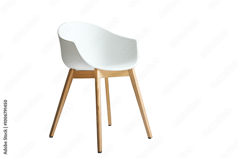 Modern plastic white chair with wooden legs on transparent background Modern plastic white chair with wooden legs on transparent background