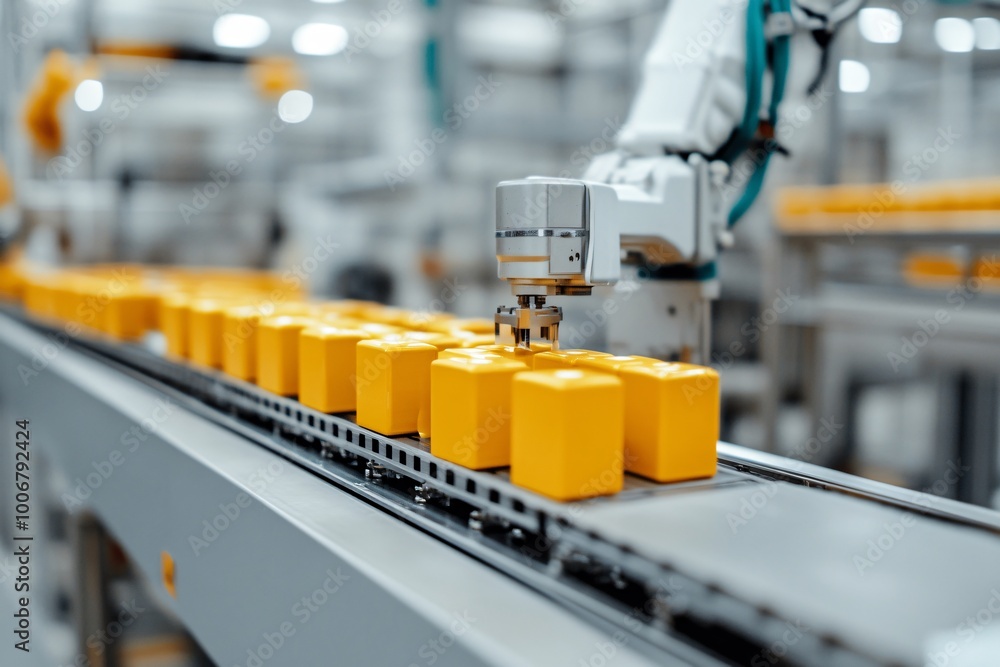 Industrial worker operating a forklift on a busy factory line, moving metal parts for car manufacturing Industrial worker operating a forklift on a busy factory line, moving metal parts for car manufacturing