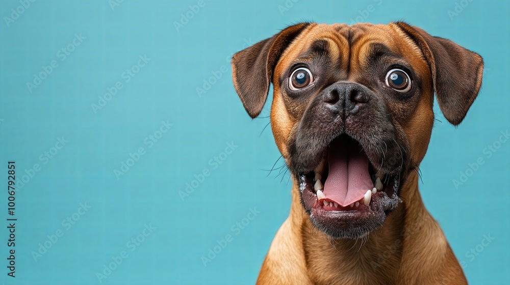 An Excited Dog Looks Up with a Happy Expression that Is Truly Endearing and Joyful, copy space An Excited Dog Looks Up with a Happy Expression that Is Truly Endearing and Joyful, copy space