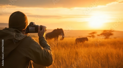 Person photographing wildlife during a safari adventure in the wilderness