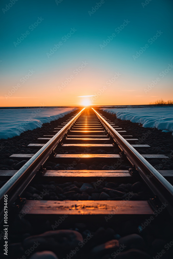 Obraz premium Ladder of light leading to a bright horizon, symbolizing career progression