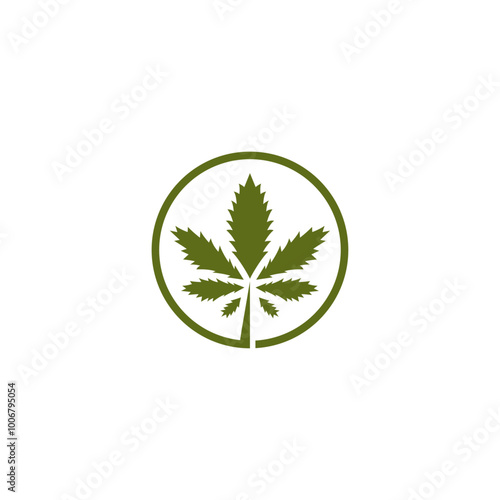 Marijuana leaf plant logo in circle shape in flat design