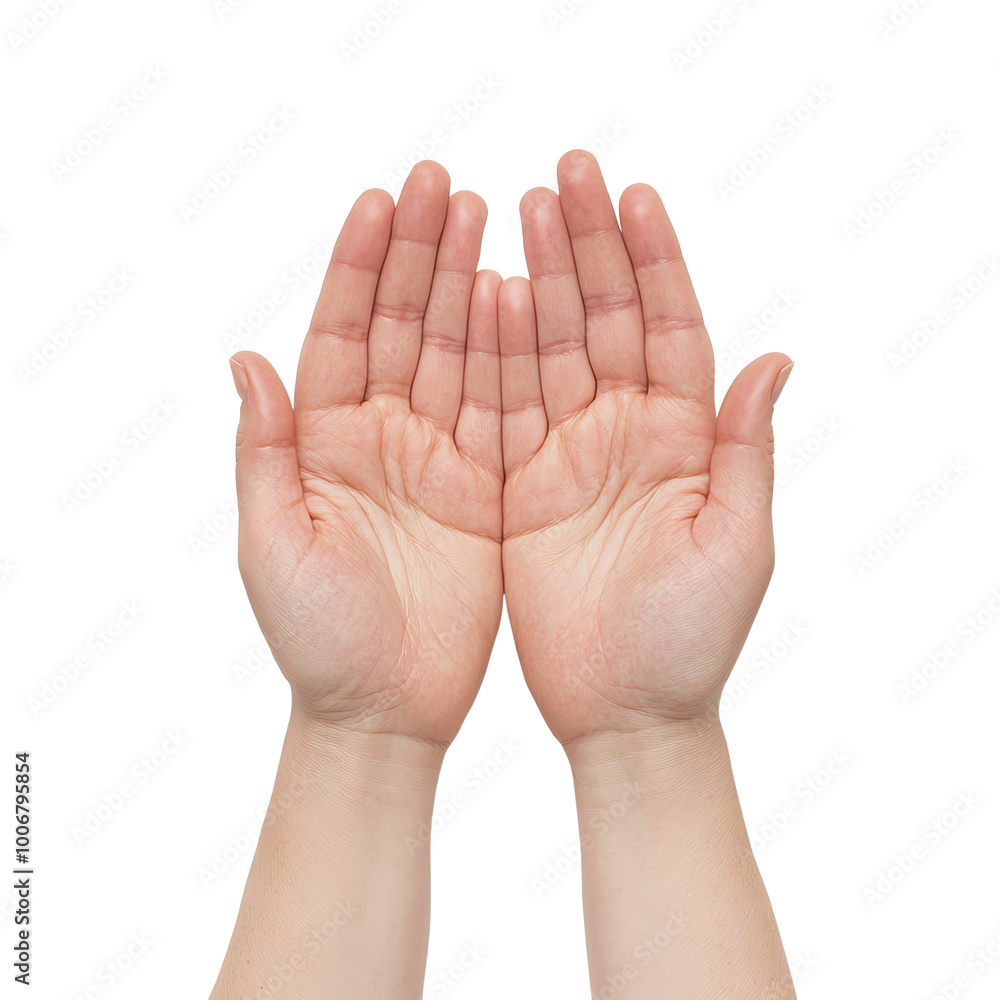 Open hands, palms up, inviting gesture on white isolated background. transparent background Open hands, palms up, inviting gesture on white isolated background. transparent background