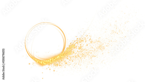Sparks of dust and golden stars shine with special light. Trace of speed lines. Sparks on transparent background. Christmas light effect. Golden sparkling particles of magic dust. A luminous bokeh tha
