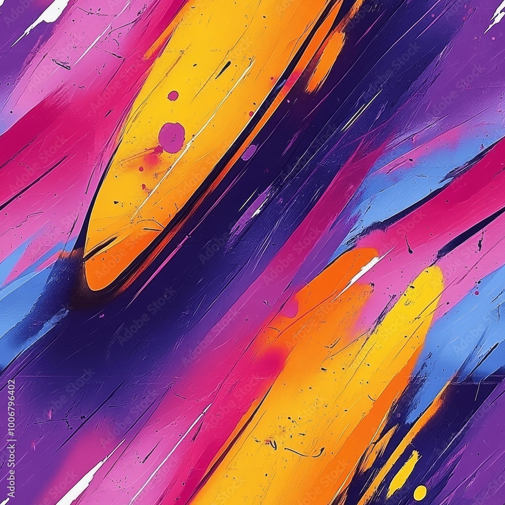 Fototapeta premium Colorful abstract artwork with bold strokes of pink, purple, and yellow, delivering a sense of energy and movement.