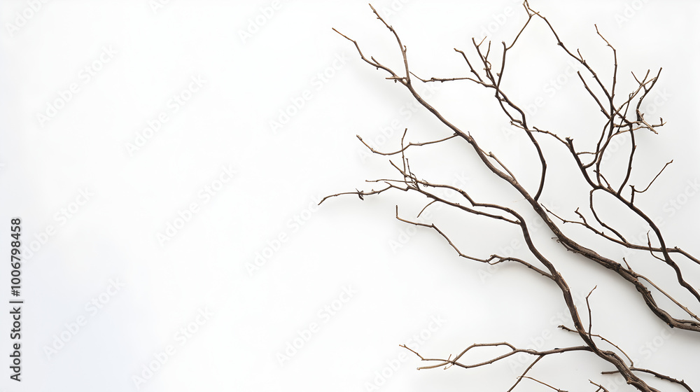 Dry branches, white background. dry twig on a JPG isolated background.