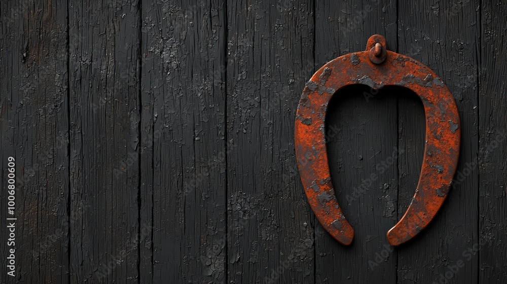 Rusty horseshoe on dark wooden background, good luck charm and rustic decor. Rusty horseshoe on dark wooden background, good luck charm and rustic decor.