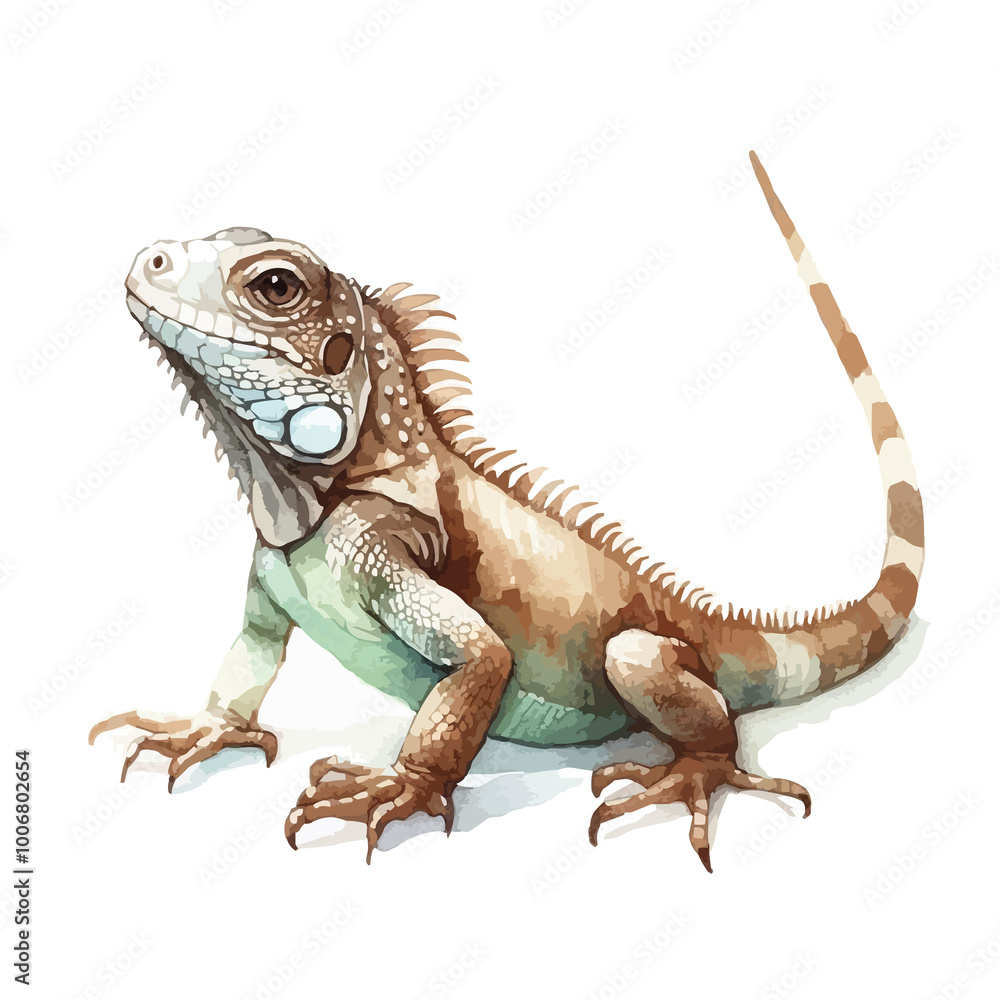 Naklejka premium Cute Iguana Watercolor Illustration on White Background